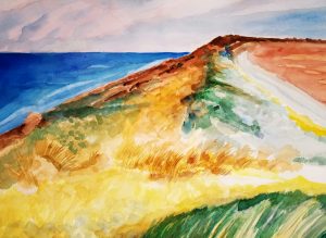 Leslie Hardie, Dunes and Sea, Watercolor on Arches, 28"x22",$1,450