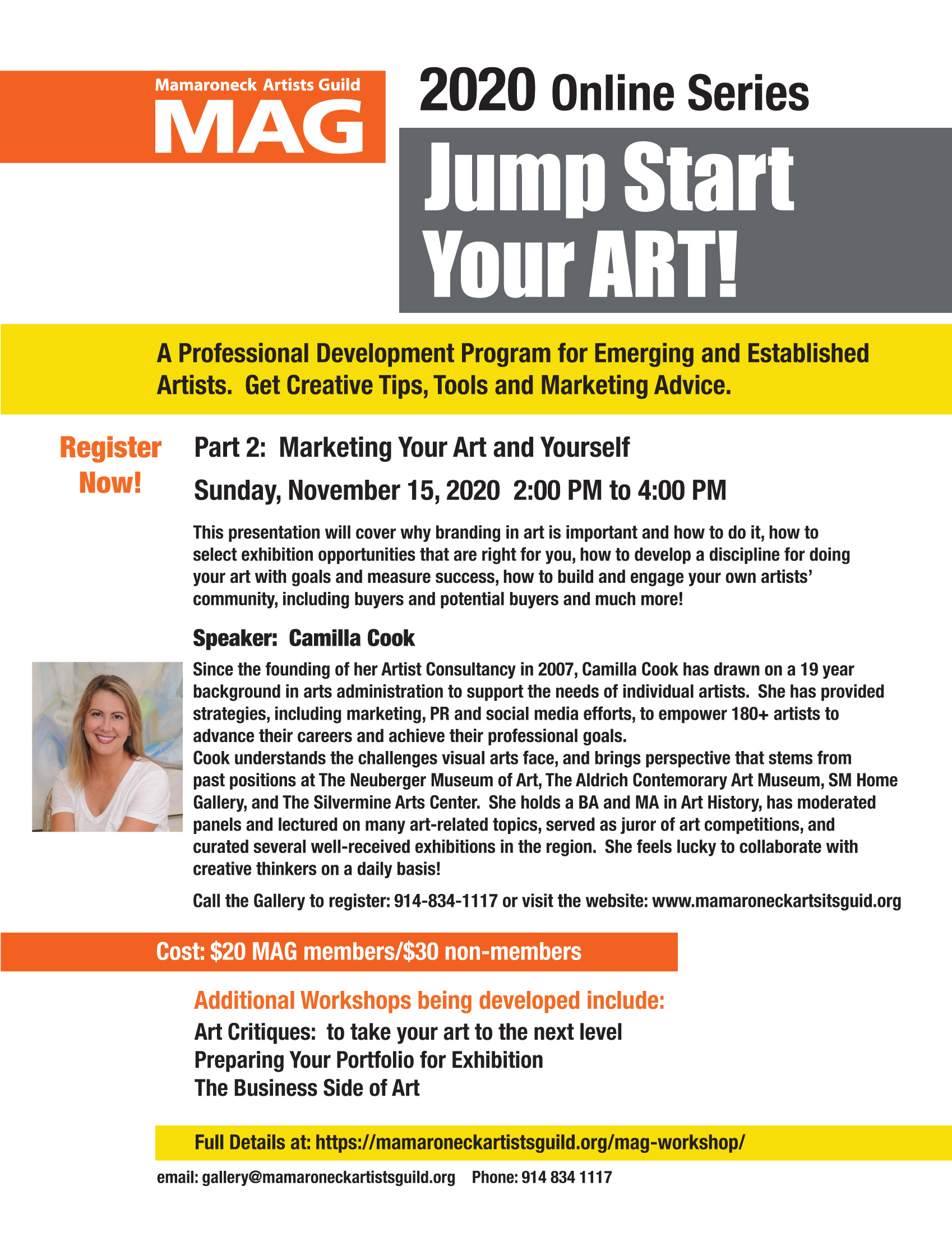 Flyer for MAG Workshop Part 2: Marketing your art