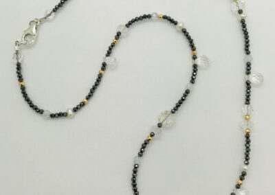 Mindy Ackerman, Necklace MWA14819, Dendritic Opal/White Topaz/Black Hematite/Golden Pyrite/Rock Crystal, $140
