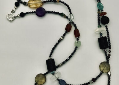 Mindy Ackerman, Necklace MWA16019, Mixed Gemstones/Lava/Black Spinel/Bali Silver Beads/925 Silver Clasp, $385