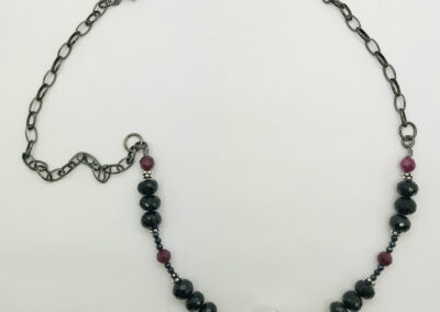 Mindy Ackerman, Necklace MWA16219, Rock Crystal/Black Garnet/Pink Sapphire/925 Oxidized Silver Chain, $360
