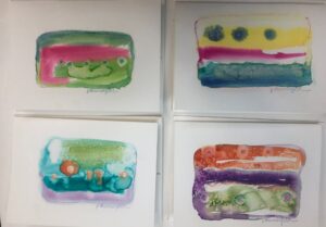 Paula Blumenfeld, Unique hand painted watercolor greeting cards w/envelopes, 5"x7", $15 each / $55 set of 4