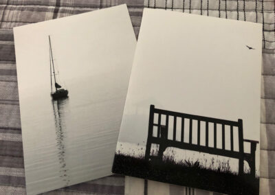 Amy Nathan, Greeting cards: Sailboat, Manor Park bench, 5"x7", $6 each