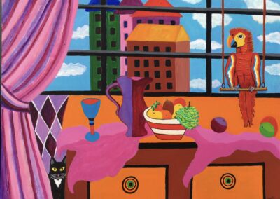 Dorothy Cancellieri, Still Life w/Parrot & Cat, Acrylic, 31"x41",$750