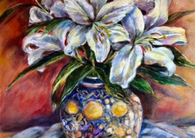 Helen Schiliro, White Lilies, Acrylic, 16"x20", $600