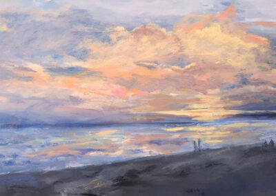 Denise Petit Caplan, Sunset at Compo Beach, Acrylic on canvas, 12"x24", $500