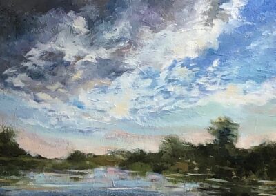 Deborah Petrucci, Skies the Limit, Oil on canvas, 12"x20", $650