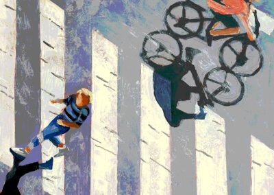 Marion Schneider, Biker and Runner, Acrylic, 12"x12"x1", $1600