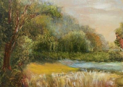 Virginia Zelman, Marsh Pond, Oil on board, 12"x12", $600
