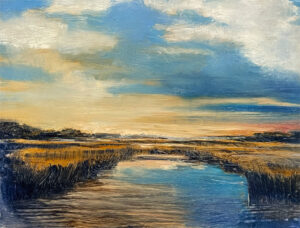 Jane, Black, Marsh Evening, oil on aluminum, 9 x 12, $350