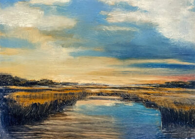 Jane, Black, Marsh Evening, oil on aluminum, 9 x 12, $350
