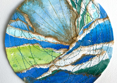Gabrielle, Grimaldi Bellettieri, Waved Bobbin, Mixed Media: watercolor and thread on paper, 11" x 11", $220