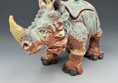 Robin Henschel, Rhinoceros ala Durer, Stoneware and porcelain, 11"x9"x5",$325