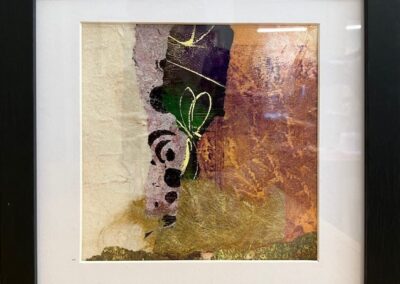 Diane Boekman, Calm 3, paper, acrylic paint, glue, coffee, collage, 9"x9"x.5", $200