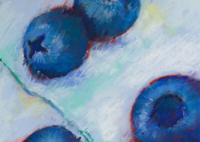 Rose Marie James, Blueberry Blue, pastel on sanded paper, 6.5"x4.5"(art) 13"x15"(framed), $400