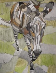 Barbara Chen, Jolene the Zonkey (zebra + donkey), colored pencil drawing, 8"x10"x1", $300