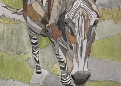 Barbara Chen, Jolene the Zonkey (zebra + donkey), colored pencil drawing, 8"x10"x1", $300