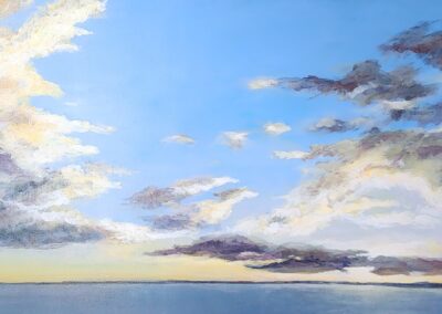 Violet Useda-Linder, Sunset on the Sound, Acrylic on Canvas, 24"x48", $1,200
